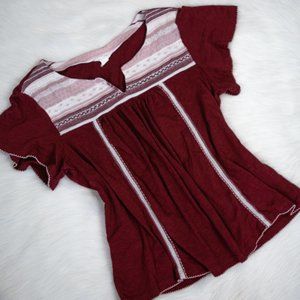 3/$20 Caslon Burgundy Embroidered Top